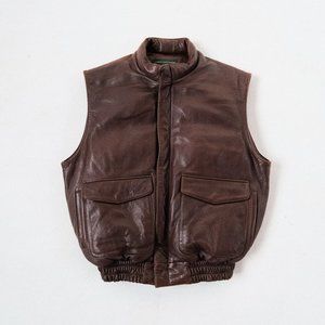 Vintage 90s Orvis brown leather outdoors puffer vest size large